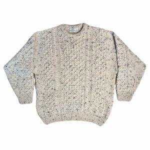Vintage Quill’s Woollen Market Wool Cream Irish Aran Fisherman Sweater Men’s XL